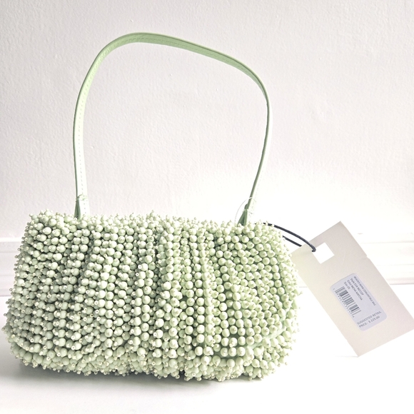 New Staud Beaded Bean Convertible Matcha Shoulder Handbag NWT - Picture 11 of 14